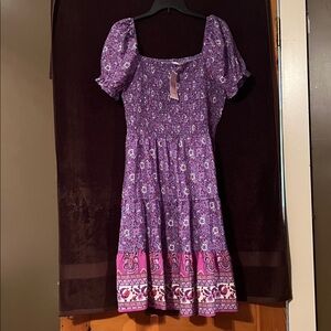 Purple Floral Midi Dress